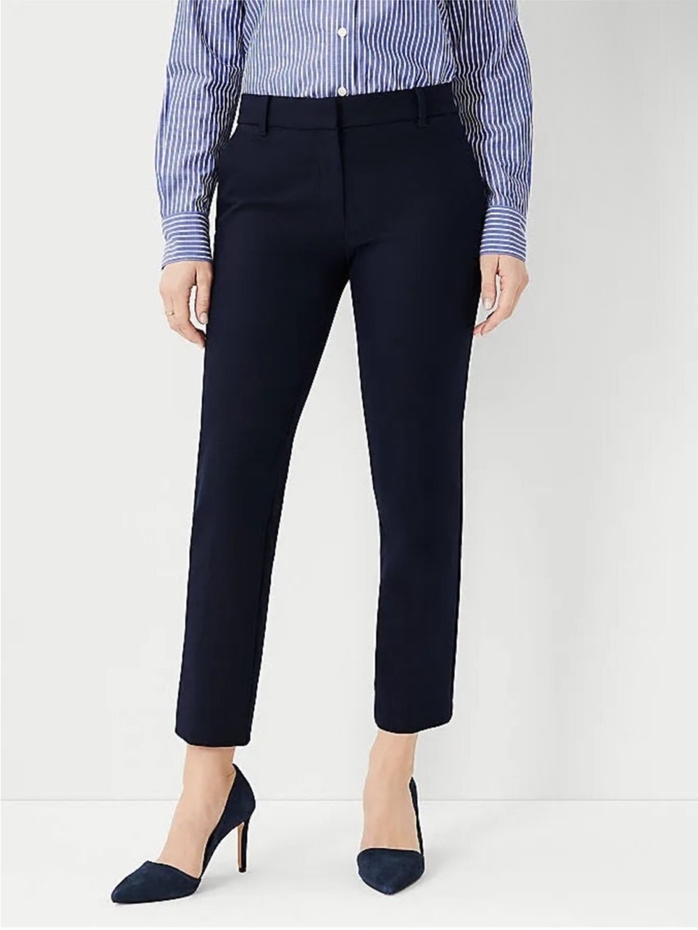 Ann Taylor Curvy Fit Cropped Pants Trousers Slim Navy